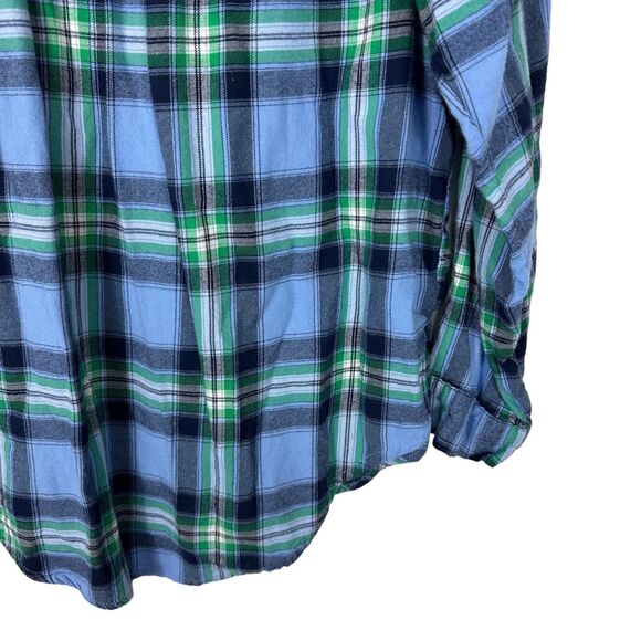 Aerie Plaid‎ Flannel Shirt Women's Small Button Front Blue Green Soft - Picture 9 of 11